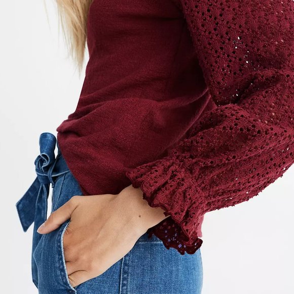 Madewell Texture & Thread Eyelet Mix Ruffle-Sleeve Top Black Size Extra Large - Picture 10 of 11